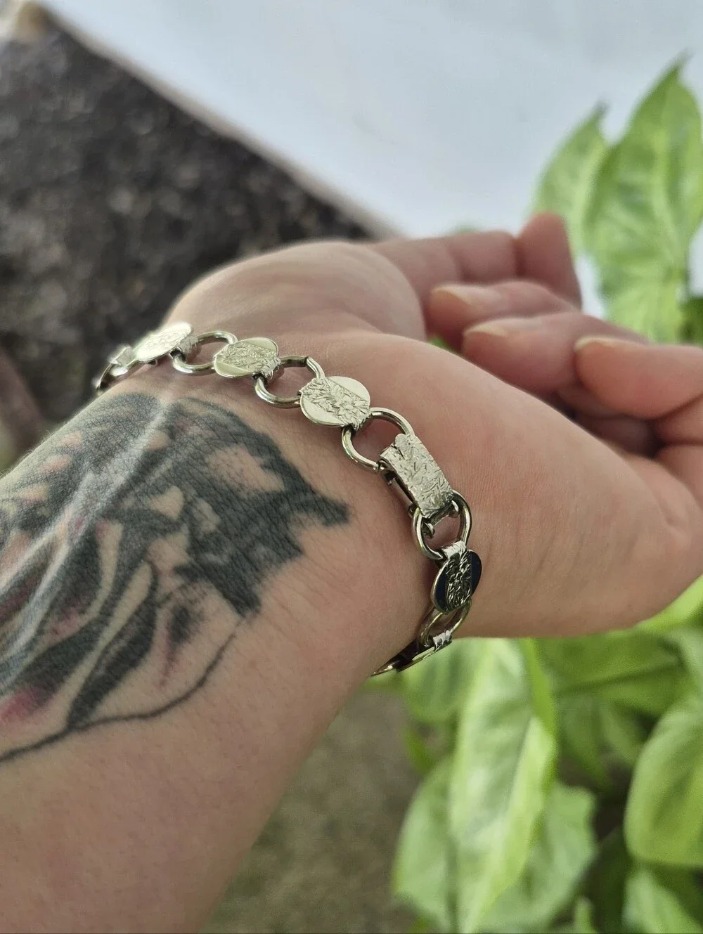 Vintage Classic Silver-Tone Coin Link Bracelet - Women